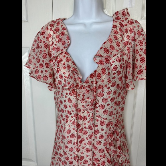 New PRINCESS POLY Desert Duck Mini Dress Red White Dainty Floral Ruffles Sun - Picture 5 of 13
